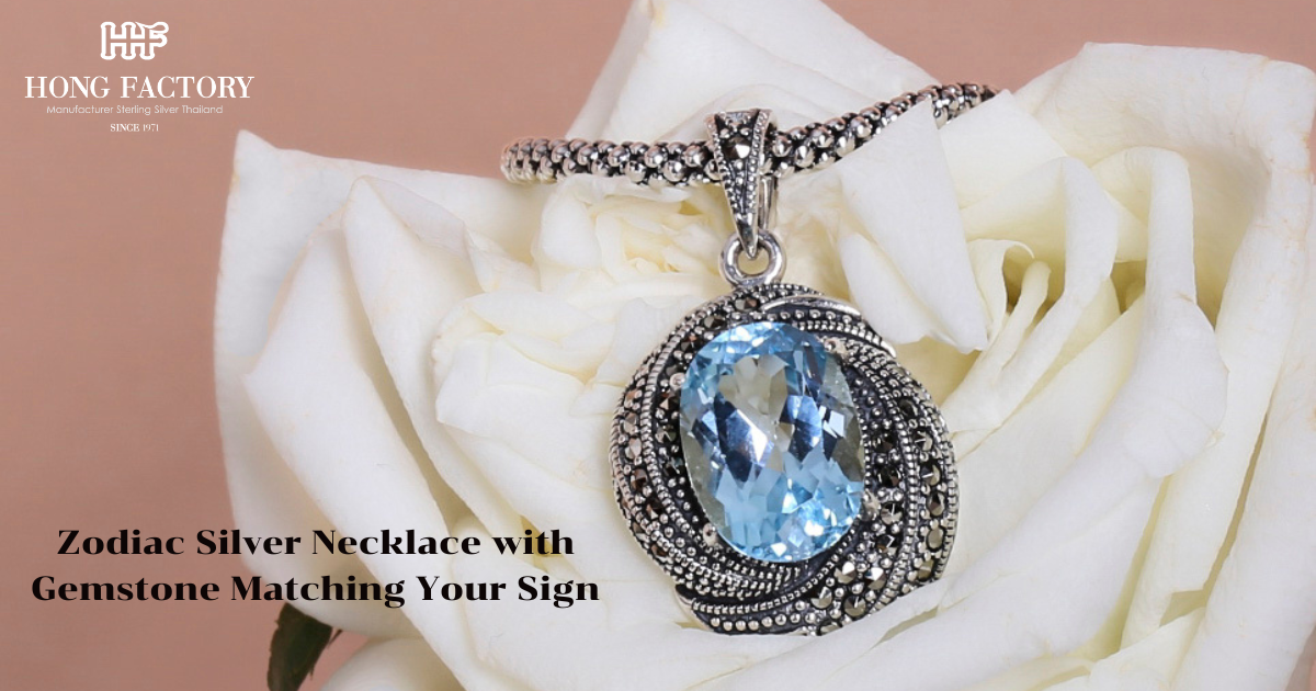 Zodiac Silver Necklace with Gemstone Matching Your Sign